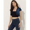 imageAllegra K Womens Denim Jacket Cap Sleeve Cropped Open Front Shrugs Casual Summer Jean JacketsDark Blue