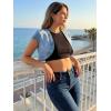 imageAllegra K Womens Denim Jacket Cap Sleeve Cropped Open Front Shrugs Casual Summer Jean JacketsGrey Blue