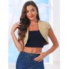 imageAllegra K Womens Denim Jacket Cap Sleeve Cropped Open Front Shrugs Casual Summer Jean JacketsKhaki