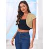 imageAllegra K Womens Denim Jacket Cap Sleeve Cropped Open Front Shrugs Casual Summer Jean JacketsKhaki