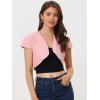 imageAllegra K Womens Denim Jacket Cap Sleeve Cropped Open Front Shrugs Casual Summer Jean JacketsPink