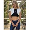 imageAllegra K Womens Denim Jacket Cap Sleeve Cropped Open Front Shrugs Casual Summer Jean JacketsWhite
