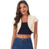 imageAllegra K Womens Denim Jacket Cap Sleeve Cropped Open Front Shrugs Casual Summer Jean JacketsApricot