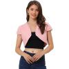 imageAllegra K Womens Denim Jacket Cap Sleeve Cropped Open Front Shrugs Casual Summer Jean JacketsPink