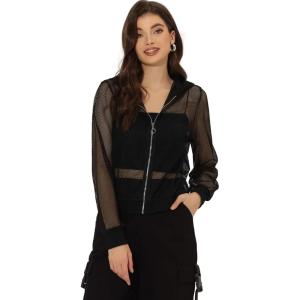 imageAllegra K Mesh Sheer Jacket for Women Long Sleeve Hoodie Zipper Up Lightweight Casual Outwear Night Out Party OutfitBlack