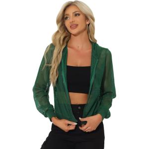 imageAllegra K Mesh Sheer Jacket for Women Long Sleeve Hoodie Zipper Up Lightweight Casual Outwear Night Out Party OutfitDark Green
