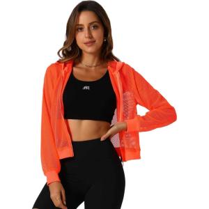imageAllegra K Mesh Sheer Jacket for Women Long Sleeve Hoodie Zipper Up Lightweight Casual Outwear Night Out Party OutfitOrange