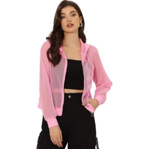 imageAllegra K Mesh Sheer Jacket for Women Long Sleeve Hoodie Zipper Up Lightweight Casual Outwear Night Out Party OutfitPink