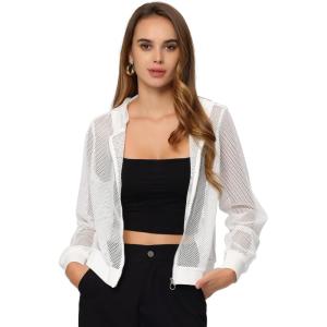 imageAllegra K Mesh Sheer Jacket for Women Long Sleeve Hoodie Zipper Up Lightweight Casual Outwear Night Out Party OutfitWhite