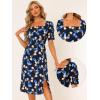 imageAllegra K Floral Dress for Womens Square Neck Ruched Puff Sleeve Split Midi Dresses