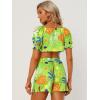 imageAllegra K Womens 2 Piece Romper Floral Print Knot Front Puff Sleeve Crop Top with Shorts Set