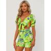 imageAllegra K Womens 2 Piece Romper Floral Print Knot Front Puff Sleeve Crop Top with Shorts Set