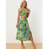imageAllegra K Womens 2023 Summer 2 Piece Tropical Tie Backless Halter V Neck Crop Top with Split Thigh Skirt Set