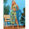 imageAllegra K Womens 2023 Summer 2 Piece Tropical Tie Backless Halter V Neck Crop Top with Split Thigh Skirt Set
