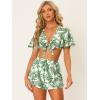 imageAllegra K Womens Boho 2 Piece Tropical Outfits Summer Beach Short Sleeve Knot Front Bandeau Crop Top with Shorts Set