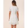 imageAllegra K Womens Floral Square Neck Short Sleeve Drawstring Ruched Dress