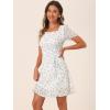imageAllegra K Womens Floral Square Neck Short Sleeve Drawstring Ruched Dress