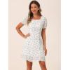 imageAllegra K Womens Floral Square Neck Short Sleeve Drawstring Ruched Dress