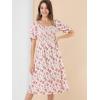 imageAllegra K Womens Square Neck Puff Sleeves Casual Midi Smocked Floral Dress