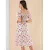 imageAllegra K Womens Square Neck Puff Sleeves Casual Midi Smocked Floral Dress