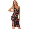 imageAllegra K Floral Cami Dress for Womens Ruched Mesh Side Slit Summer Bodycon Dresses