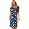 imageAllegra K Floral Dress for Womens Square Neck Ruched Puff Sleeve Split Midi Dresses