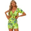 imageAllegra K Womens 2 Piece Romper Floral Print Knot Front Puff Sleeve Crop Top with Shorts Set