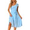 imageAllegra K Womens 2023 Summer Beach Party Dress Ruffled Flowy Tiered Chiffon Sleeveless One Shoulder Dresses