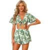 imageAllegra K Womens Boho 2 Piece Tropical Outfits Summer Beach Short Sleeve Knot Front Bandeau Crop Top with Shorts Set
