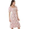 imageAllegra K Womens Square Neck Puff Sleeves Casual Midi Smocked Floral Dress