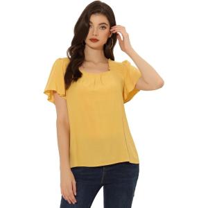 imageAllegra K Casual Peasant Blouse for Womens Smocked Square Neck Ruffle Sleeves Top