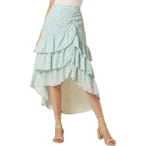 imageAllegra K Floral Maxi Skirts for Womens Elastic Waist Layered Ruffle High Low Hem Long Skirt