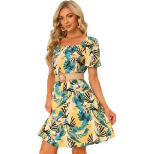 imageAllegra K Hawaiian Dresses for Womens 2023 Square Neck Tropical Floral ALine Summer Dress