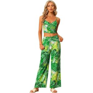 imageAllegra K Tropical Top and Pants Sets for Womens TwoPiece Beach Outfits