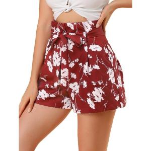 imageAllegra K Womens Summer Bow Tie High Waist Short Floral Paper Bag ShortsRedfloral