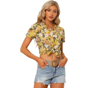 imageAllegra K Womens Summer Hawaiian Floral Blouse for Womens V Neck Short Sleeve Button Down Shirt