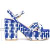imageAllegra K Womens Cloth Checkered Pattern Platform Heels Chunky Heel SandalsBlue