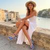 imageAllegra K Womens Cloth Checkered Pattern Platform Heels Chunky Heel SandalsBlue