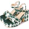 imageAllegra K Womens Cloth Checkered Pattern Platform Heels Chunky Heel SandalsGreen