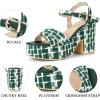 imageAllegra K Womens Cloth Checkered Pattern Platform Heels Chunky Heel SandalsGreen