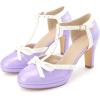 imageAllegra K Womens Platform Bow Chunky Heels TStrap Mary Janes PumpsPurple