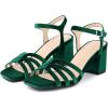 imageAllegra K Womens Square Toe Slingback Chunky Heels Velvet SandalsGreen