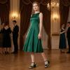 imageAllegra K Womens Square Toe Slingback Chunky Heels Velvet SandalsGreen