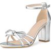 imageAllegra K Womens Bow Decor Ankle Strap Block Heels SandalsSilver