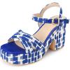 imageAllegra K Womens Cloth Checkered Pattern Platform Heels Chunky Heel SandalsBlue