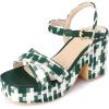 imageAllegra K Womens Cloth Checkered Pattern Platform Heels Chunky Heel SandalsGreen