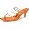 imageAllegra K Womens Rhinestone Strappy Kitten Heel Slide Heels SandalsOrange