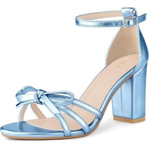 imageAllegra K Womens Bow Decor Ankle Strap Block Heels SandalsBlue