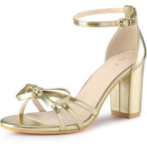 imageAllegra K Womens Bow Decor Ankle Strap Block Heels SandalsGold