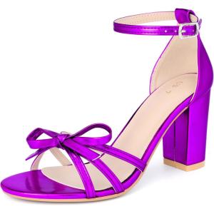 imageAllegra K Womens Bow Decor Ankle Strap Block Heels SandalsPurple